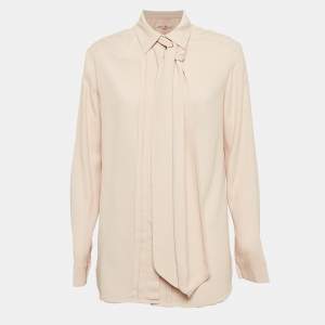 Pre Owned See by Chloe Pink Crepe Pleated Neck Tie Shirt M