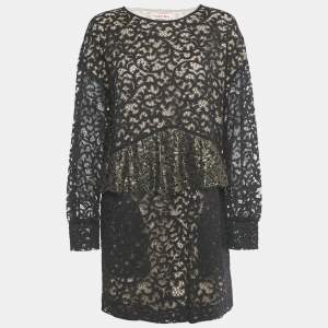 Pre Owned See by Chloé Black Lace Frilled Short Dress M