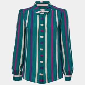 See by Chloe Green Striped Printed Silk Shirt M