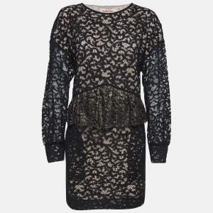 See by Chloe Black Patterned Lace Ruffled Short Dress L