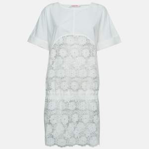 See by Chloé White Floral Embroidered Cotton and Nylon Sheer Short Dress M