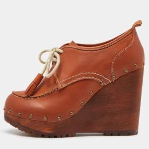 See by Chloe Brown Leather Wedge Loafer Pumps Size 39