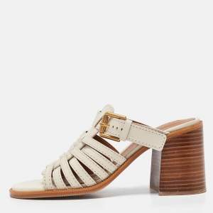 See by Chloe Cream Leather Slide Sandals Size 37.5