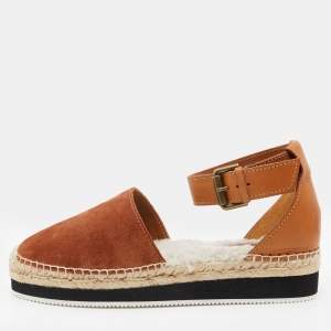 Pre Owned See by Chloe Brown Suede Glyn Espadrille Ankle Strap Sandals Size 39