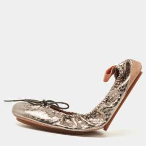 Pre Owned See by Chloé Metallic Python Embossed Leather Ballet  Flats Size 38