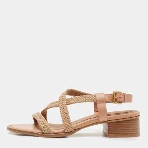 Pre Owned See by Chloe Brown Leather Cross Ankle Strap Block Heel Sandals Size 40