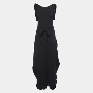 See by Chloe Black Rib Stretch Knit Ruffled Midi Dress M