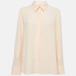 See by Chloe Pink Champagne Textured Crepe Pleated Shirt M