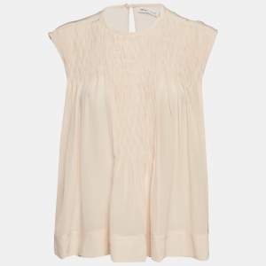 See by Chloé Pink Silk Smocked Detail Sleeveless Top L
