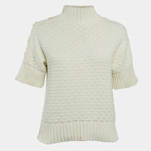 See by Chloe Cream Patterned Knit Turtleneck Sweater S