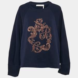 See by Chloe Blue Printed Cotton Knit Stormy Night Sweatshirt L
