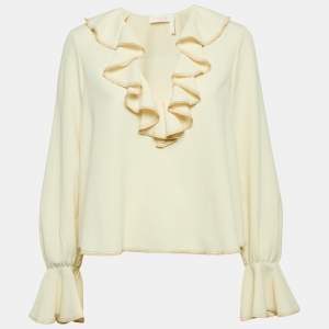 See by Chloe Cream Textured Crepe Flared Sleeve Top S