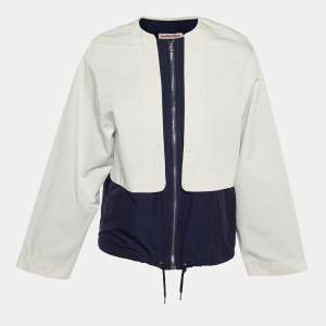 See by Chloé Navy Blue/White Quilted Cotton Zip Up Jacket S