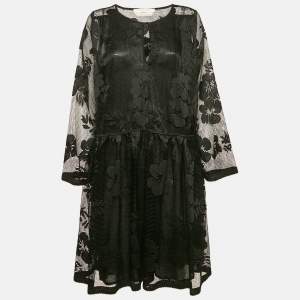 See by Chloé Black Embroidered Mesh Short Dress L