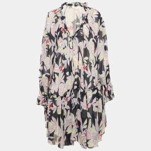 See by Chloe Blue Floral Print Silk Ruffled Shift Dress XL