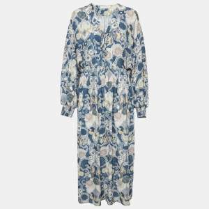 See by Chloé Multicolor Lovers Printed Crepe Lace Up Maxi Dress M
