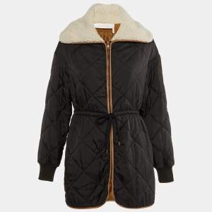 See by Chloe Black Quilted faux Shearling Collar Long Jacket S