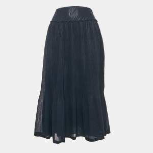 See by Chloé Navy Blue Checks Chiffon Plisse Midi Skirt M