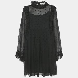 See by Chloe Black Flocked Chiffon Ruffled Mini Dress M