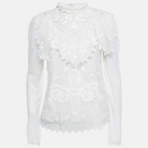 مملوكة مسبقًا See by Chloé  White Mesh Frill Neck Detail Blouse M