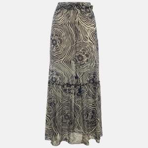 Pre Owned See by Chloé Navy Blue Printed Silk Maxi Skirt S