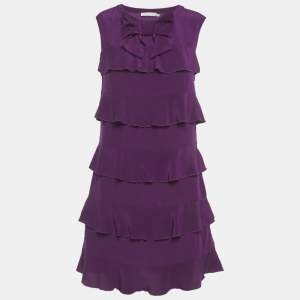 Pre Owned See by Chloe Purple Silk Ruffled Mini Dress M
