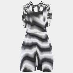 Pre Owned See by Chloe White/Black Striped Cotton Knit Halter Neck Playsuit M