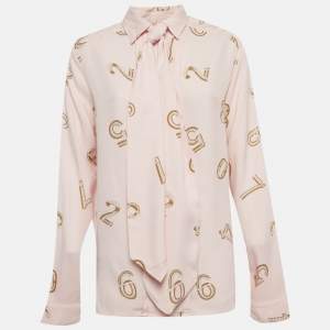مملوكة مسبقًا See by Chloé Pink Printed Crepe Neck-Tie Blouse M