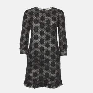 Pre Owned See By Chloe Monochrome Checkered Floral Mesh Overlay Shift Dress S