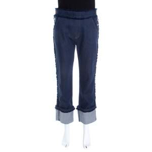 See by Chloe Indigo Dark Wash Denim Frayed Trim Detail Cuffed Jeans M