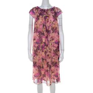 Pre Owned فستان سي باي كلوي كريب وردي مورد برقبة مكشكشة M