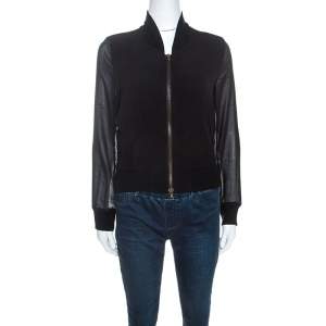 See by Chloe Grey Crepe Sheer Sleeve Zip Front Jacket S
