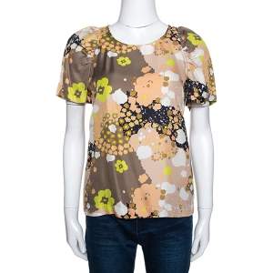 See by Chloe Multicolor Floral Printed Silk Short Sleeve Top S