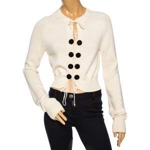 See by Chloe Cream Knit Gathered Tie Detail Long Sleeve Sweater M 