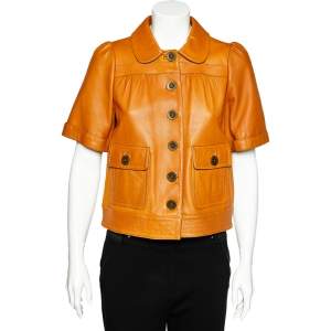 See By Chloe Brown Short Sleeve Cropped Leather Jacket M