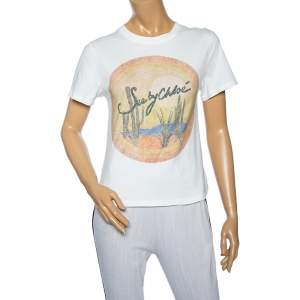 Pre Owned See by Chloe White Logo Printed Cotton Short Sleeve T-Shirt XS