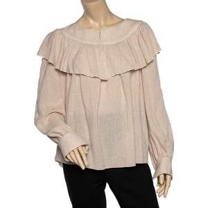 Pre Owned See by Chloe Powder Pink Wool Ruffled Detailed Long Sleeve Blouse L