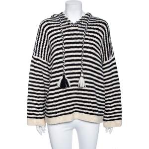 See by Chloe Monochrome Striped Wool Knit Hooded Chunky Sweater M