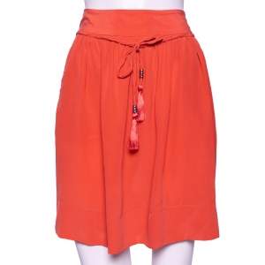 See by Chloe Coral Pink Silk Braided Tasseled Belt Detail Skirt M