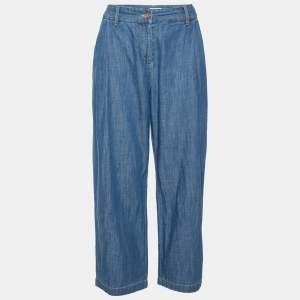 See by Chloe Blue Denim Cropped Pleated High Rise Jeans S