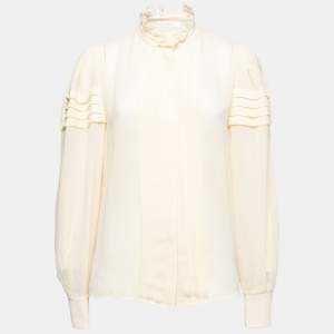 Pre Owned See by Chloe Beige Crepe Ruffle Trim Detailed Long Sleeve Blouse M