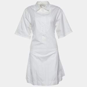 See by Chloe White Cotton Pleated Trim Shirt Dress L