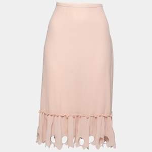 See by Chloe Pink Chiffon Embroidered Hem Detail Midi Skirt L