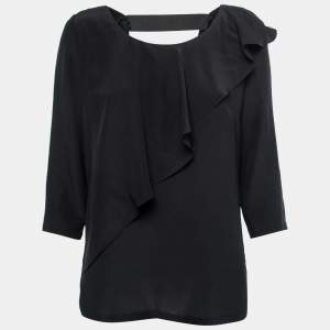 مملوكة مسبقًا See by Chloe Black Silk Ruffled Top M