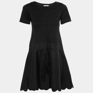 See by Chloe Black Cotton Scalloped Mini Dress XS   