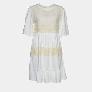 See by Chloe White Lace & Cotton Knit Mini Dress L