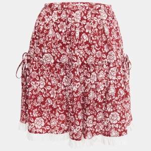 See by Chloe Red Floral Printed Cotton Lace Trimmed Mini Skirt S
