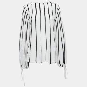 مملوكة مسبقًا See by Chloe White Striped Knit String Tie Blouse L
