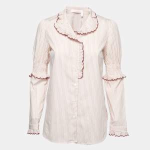 See by Chloe Beige Striped Cotton Ruffled Shirt S