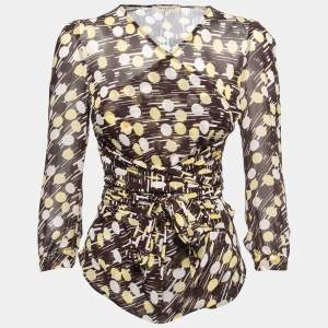 See by Chloe Brown Printed Georgette Tie Detail Top S